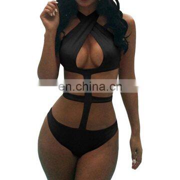 2017 Sexy Monokini Acrossing Top Trikini Bandage Swimwear Black Female Triquini High Cut Swimsuit for Women