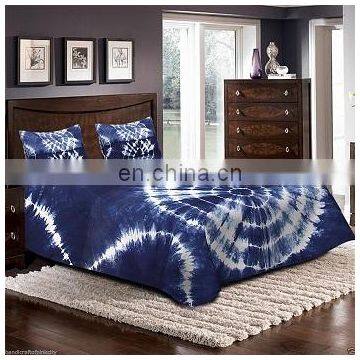 Indigo shibori blue bed sheet bed cover, Tye Dyed Blue Bed cover with 2 pillow