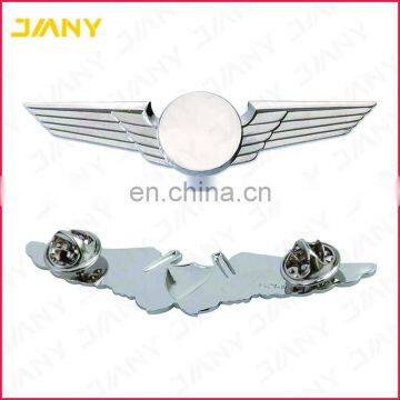 Custom Logo Sliver Plated Pilot Wing Badge With Butterfly Clutch Pin Back