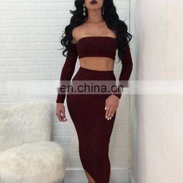 Shiny Party Sexy Dress Women Hollow Out Strapless Tie-up Fashion Dress Fashion Long Sleeve Pleated Dresses Slim Set photo-6