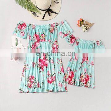 Mother Daughter Matching Family Floral Dresses Off Shoulder Pineapple Short Sleeve Women Girls Long Maxi Dress Girl Clothing 1PC