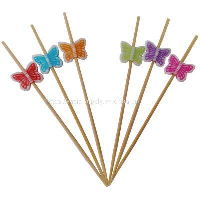 Disposable sandwich decoration natural bamboo colorful Butterfly shape bead picks