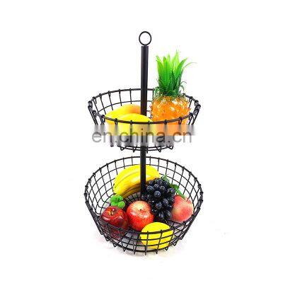 High Quality Wire With Coating 2 Tier Metal Fruit Basket Detachable Kitchen Storage Baskets