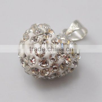 new year gift Shamballa Pendant Wholesale Heart Shape New Arrival 15MM White Crystal Clay Pendant For DIY Jewelry