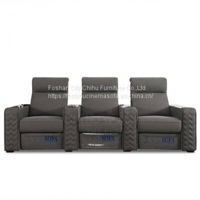 Hot Sale Home Theater Furniture 3 Seater Nappa Leather Electric Recliner Movie Cinema Sofa With Cool Cup Holder photo-3