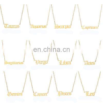Vintage Gold Silver Stainless Steel 12 Zodiac Sign English Letter Necklace For Women Birthday Jewelry Gift photo-4