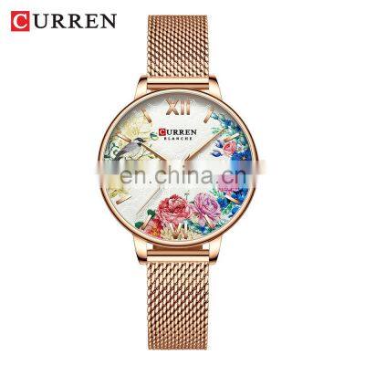 CURREN 2020New Classic Design Mineral Glass Dial Flower Custom Logo Women Ladies Mesh Watch