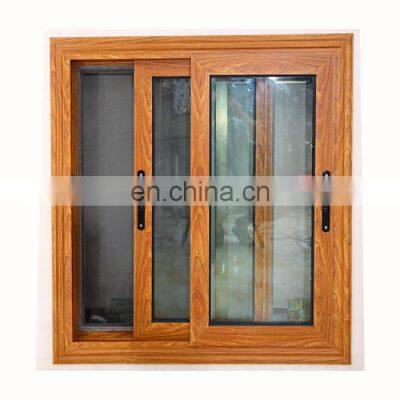 wood grain sound proof best aluminum sliding double glazed window with mosquito screen