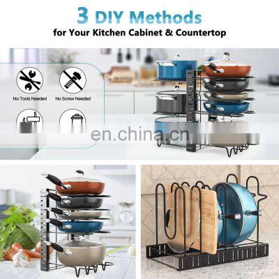 Multi Layer Modern Indoor Kitchen Cabinet Drawer Drying Management Storage Shelf Rack Expandable Shovel Lid and Pan Organizer