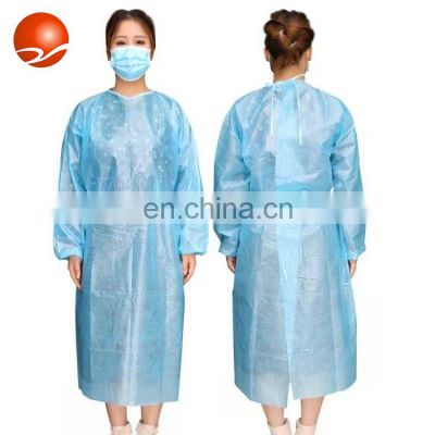 Disposable Safety Clothing PP+PE Non-woven Isolation Gown Long Sleeve Visitor Gowns