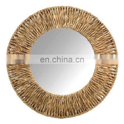 Hot Selling Natural and rustic Water Hyacinth Mirror Boho Straw Mirror wall Vintage Decoration High Quality