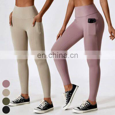 Custom Sports Tights Breathable Workout Wear Women Gym Fitness Pants Butt Lift High Waist Yoga Leggings With Side Pocket