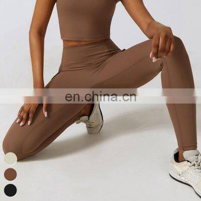 Wholesale Quick Dry Sports Tights Custom Workout Wear Gym Fitness Pants Butt Lift High Waist Women Yoga Leggings With Pocket