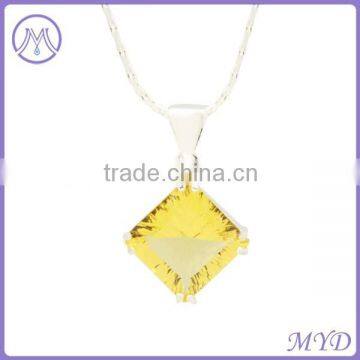 925 Sterling Silver Yellow Square Stone Pendant Necklace For Ladies