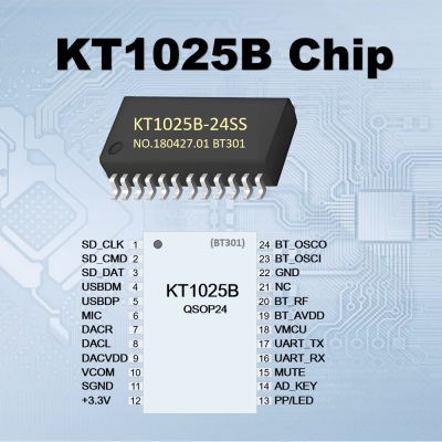 KT1025B BT301 Bluetooth 5.0 Audio Chip Support U-Disk TF Card SPIFLASH MP3 Decoder BLE SPP UART AT Command Control For Speaker DIY for Audio Receiver