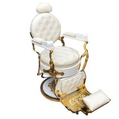 Classic Style Black and Gold Barber Chair Heavy Duty Hydraulic Pump Reclining Rotation Height Adjustable Barber Chair