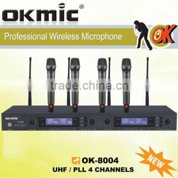 OK-8004 UHF/PLL 4 Channel wirelesss microphone system