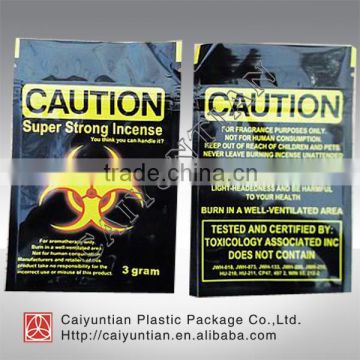 caution 3g black and gliterring plastic bags / foil bags with zipper