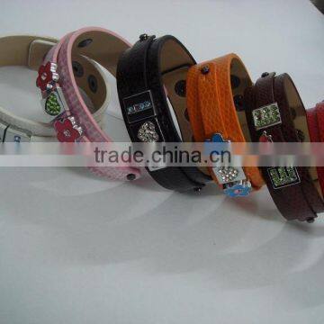 Slide Charms Double Layer PU Leather Wristbands