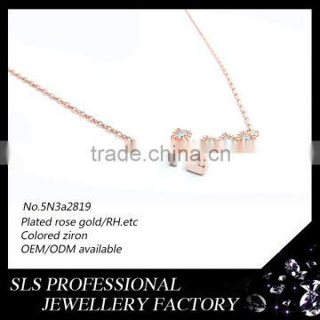 Hot selling rose gold neckalce with 7 piece big stones fahion ladies index necklace