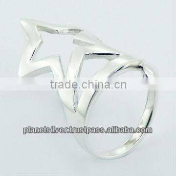 Plain 925 Sterling Silver Designer Ring Open Grand Star On Spiral