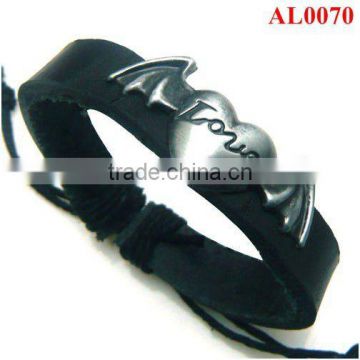 Fashion Genuine leather bracelet, hearts wishing to fly alloy wristband with adjustable wax cord AL0070