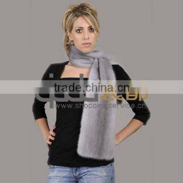 QD11553 Grey Color Knitted Mink Fur Scarf For Women