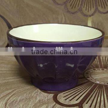 plain lighted purple glazed ceramic stoneware rimmed soup bowl