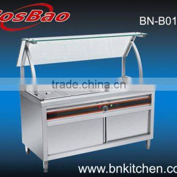 electric bain marie with curved glass shelf & cabinet