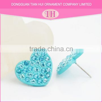 low moq heart shape blue crystal decoration new design stud daily wear earrings