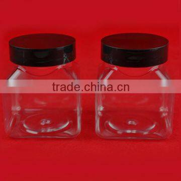 PET Plastic Transparent 200 ml Square Candy Jar With Black Cap photo-2