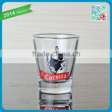 Promotional wholesale unleaded glass shot cups transparent custom logo glass shot cup thick bottle shot glass cup