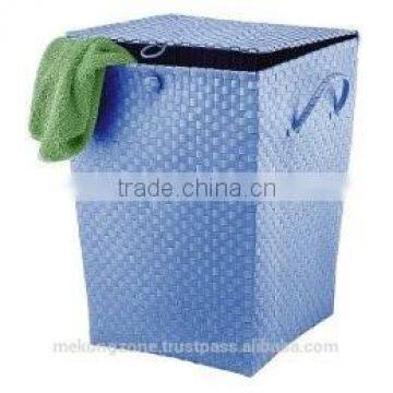 Plastic Woven Straps Laundry Basket with Lid