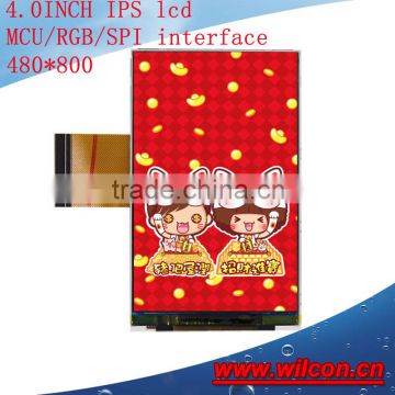 4.0inch 480*800 support RGB/MCU/SPI muti interface IPS tft lcd panel