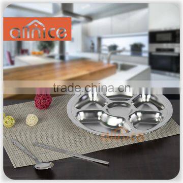 Wholesale Allnice ss201hot sale stainless steel 6 compartment school lunch tray/good quality round compartment tray