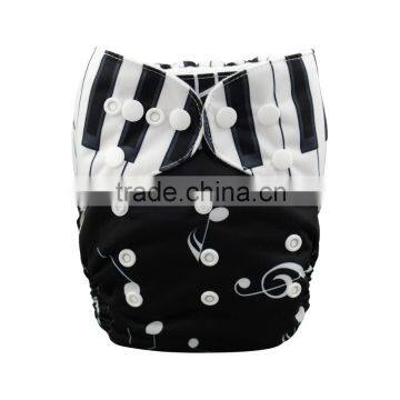 2016 ALVA Black and White Piano Melody Printed Positioning Pocket Diaper One Size and Reusable Baby Cloth Diapers in China photo-3
