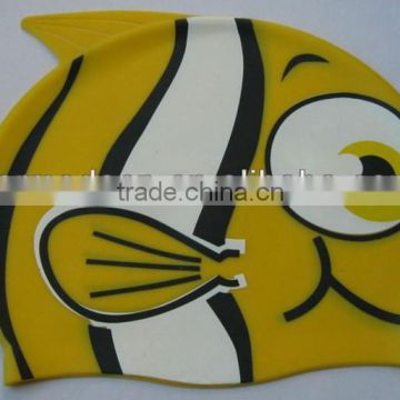 animal print silicone swimming cap for children