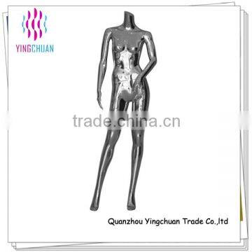 Silver chrome standing female no head mannequin