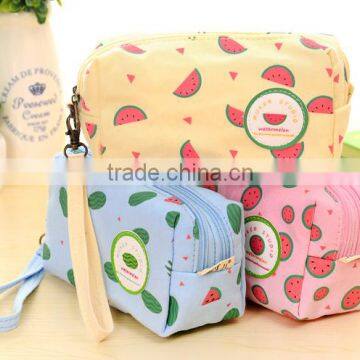 Fruit watermelon print two zippers pencil case for girls