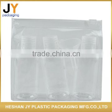 Hot Selling transparent PVC bag plastic bottle set PET Travel Bath Set with plastic funnel