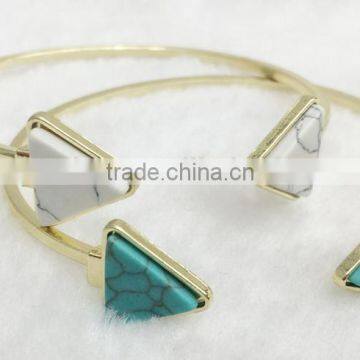 plated 18k gold covering two natural Turquoise Stone druzy stone cuff bangle, Natural stone jewelry beads bracelets