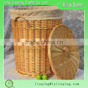Round Wicker dirty laundry basket with lid