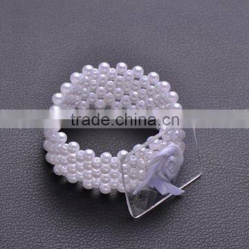 (M0865) 100pcs/lot Elastic Pearl Wedding Rhinestone Napkin Rings With Spacer,50mm Inner Size, Outer Size:55mm,pure White Pearl photo-3