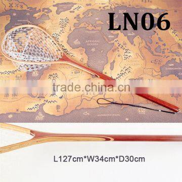 Long handle wooden fishing rubber landing net