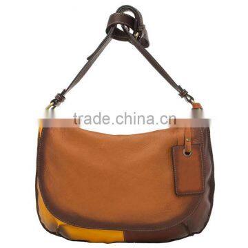 MD6039 Two tone tan brown hot selling genuine leather women shoulder bag