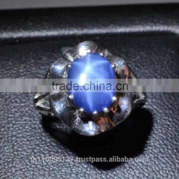 8x6 MM Blue Star Sapphire Ring Lab-Created Sterling Silver 92.5 Size 5.25