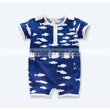 davebella 2013 summer new arrival 100% cotton fish printed baby boy rompers DB158