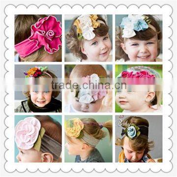 Most popular kids elastic cotton fabric flower headband,girls elastic flower headband,baby flower hair band