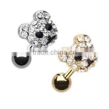 Golden Bear Tragus Cartilage Clear CZ Body Jewelry