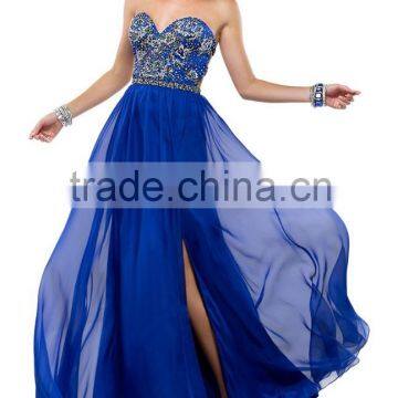 Latest Design Side Slit Prom Dress Beaded Evening Dress 2015 Crystal Party Dress XP-62